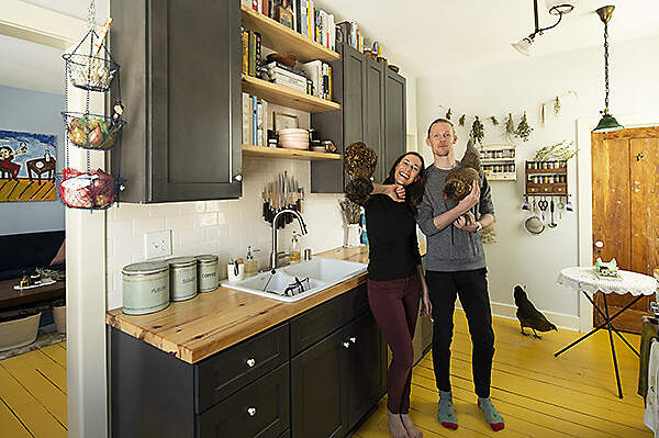 owners in renovated kitchen